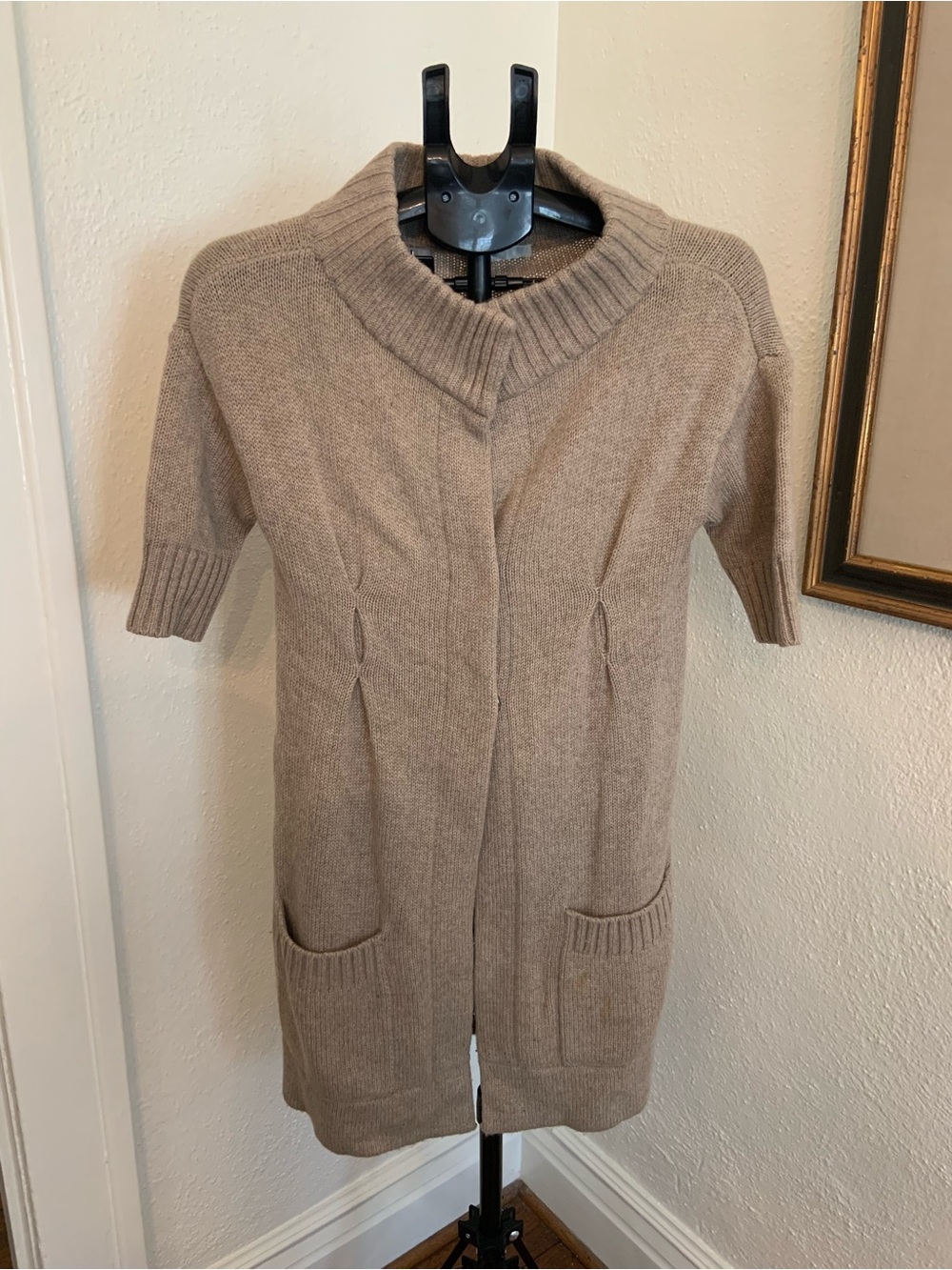 Vince Taupe Short Sleeve Knit Cardigan with Pockets
